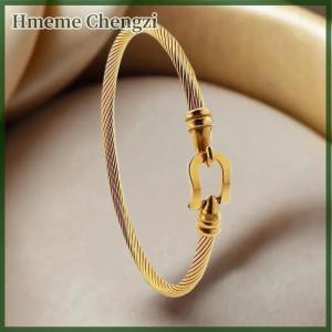 Hmeme Gold Color Stainless Steel Heart Pendant Charm Bangle Bracelets For Men Women Jewelry Gift