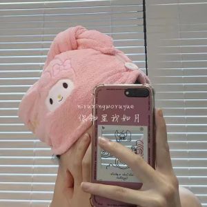 Dry Hair Cap Sanrio Hello Kitty My Melody Kuromi Embroidery Absorbent Dry Hair Towel Triangle Hat Ladies Long Hair Towel Bath Hat