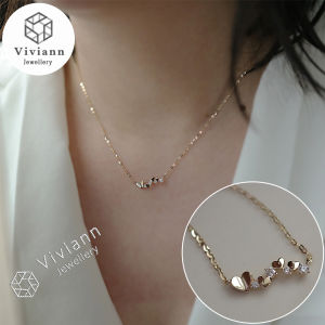 Viviann Original S925 Sterling Silver Gold Plated Necklace Love Pendant INS Fashion Design Simple Sparkling Clavicle Chain Choker Necklace For Women Fine Jewelry Wedding Party Birthday Gift