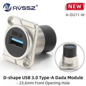 AVSSZ Data Adapter USB 3.0 2.0 Type C Extension Cable Connectors Computer Data Module Single/Dual Interface Metal D Shape Mount
