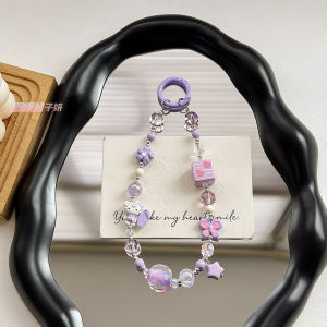 Cartoon alloy mobile phone chain crystal black powder sweet cool candy heart bead KT bag hanging decoration keychain pendant