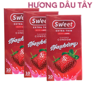Combo 3 hộp bao cao su Sweet extrathin hương vị dâu tây size 52mm hộp 10 bao