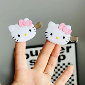 PRETTY MJ 2pcs Sanrio Hello Kitty กิ๊บติดผม คลิปปากเป็ด Scrunchies คลิปหน้าม้าแบบหนีบ เครื่องประดับของขวัญ การ์ตูน headrope สาวๆ