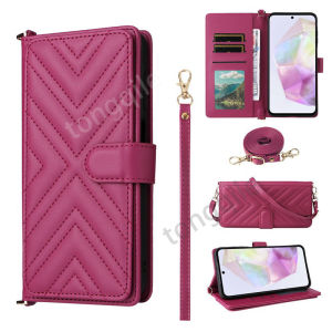 Flip Case For Samsung Galaxy S26 FE S25 S26FE 5G 2026 Leather Phone Cover Casing Card Slot Wallet Stand Holder Soft TPU Edge Shockproof Bumper Lanyard Cross Rope