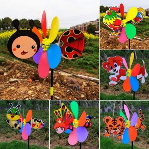 STYLETENK Colorful Cartoon Windmill Three Dimensional Plastic Animal Bee Six Colors Windmill Cartoon Children Toys Garden Yard Decor