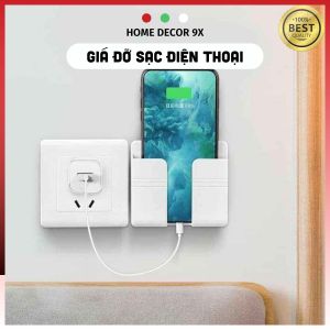 Giá Đỡ Sạc Điện Thoại Có Móc Treo Giữ Dây Điện Kệ Dán Tường Để Remote Đồ Dùng