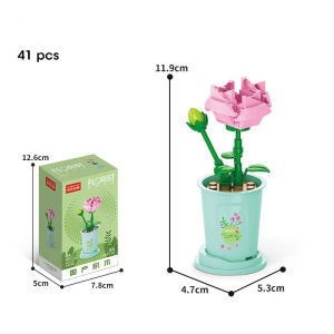 MEKANSM DIY Flower Block Cina Pot Tanaman Buket Blok Bangunan Mainan Block Bricks Mini Mainan Edukatif Balok