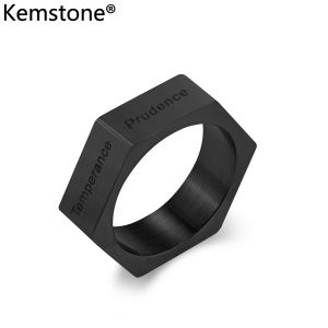 Kemstone Seven Deadly Sins and Seven Virtues Mens Stainless Steel Ring Gold Plated Rings Jewelry
