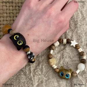[COD] Big House New Cute Little Black Cat Bracelet For Women Men Fashion Funny Cartoon Animal Beaded Bracelet Trendy Couple Friend Jewelry Gifts