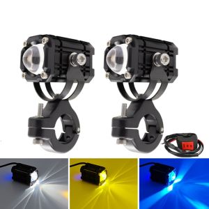 GOLDVAULT 2Pcs Super Bright Motorcycles Headlight Red Flashing Universal Auxiliary Driving Lamp Waterproof Motorcycle LED Light