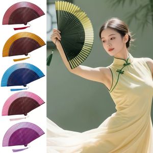 JUSTODO Gradient Color Chinese Style Folding Fan Easy To Open and Close Portable Tassel Dance Fan Vintage Handmade Classic Bamboo Folding Fan Chinese Classical Dance