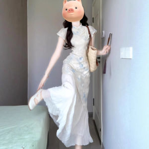 New Chinese-style printed faux two-piece dress improved young girls cheongsam beautiful and unique long dress