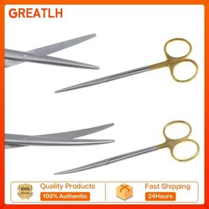 GREATLH 1pcs Autoclavable Tissue Scissors Stainless Steel Golden Handle Blunt Scissors Straight Head Curved Head Surgical Scissors