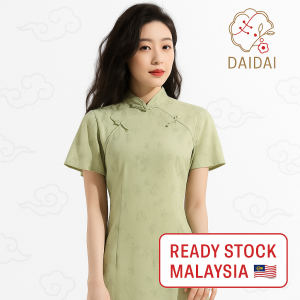 daidai (Ready Stock) Women Green Mandarin Collar Floral Cheongsam CNY Traditional Dress Female Qipao 复古民国改良青绿色旗袍夏季气质少女