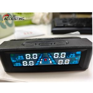 TPMS Universal Tire Pressure Alarm Monitoring System Car Tire Pressure Monitoring System Solar Panel USB Charging Smart Car with 4 External Sensors Real-time LCD Display