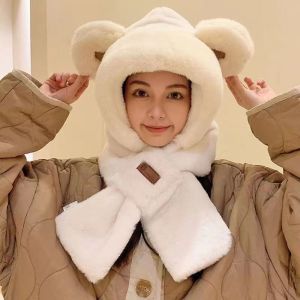 INNICE Plush Integrated Cap Scarf Thickening Windproof Ear Protection Cap Winter Casual Beanie Hat Scarf for Women