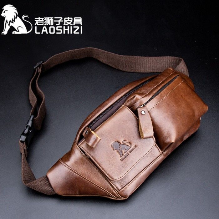 WAIST BAG LAOSHIZI LUOSEN Tas Selempang Pria Bahan KULIT SAPI ASLI