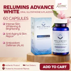 placenta glutathione capsule RELUMINS Advanced White Oral Glutathione Lightening Formula Capsules Max  Strength New And Improved Now With Rose Hips | Best Price Oman main image 0