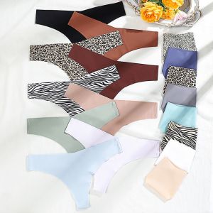 ทอง กางเกงชั้นในผ้าไหมน้ำแข็งทรง T-back สไตล์ยุโรปและอเมริกาสำหรับผู้หญิง ผ้าฝ้ายผสมลายเสือดาวเซ็กซี่ เอวต่ำ ทรงเป้าต่ำ
