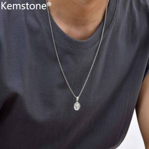 Kemstone Stainless Steel Vintage Cross Oval Pendant Necklace for Men Black & Silver