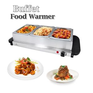 DISERVSTORE Stainless Steel 3 Tray Buffet Food Warmer - Buffet Pemanas Makanan Stainless Steel Triple Food Pan Chafing Dish Full Size Set Jamuan Katering Lauk Serbaguna