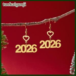 tuokaiguoji Tối Giản Thép Không Gỉ Số 2026 Mặt Dây Chuyền Thả Bông Tai Cho Phụ Nữ Người Đàn Ông Vàng Màu Sao Trái Tim Bông Tai Năm Mới Đồ Trang Sức Quà Tặng
