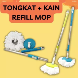 Tongkat handle pel + kain spin mop - Mop Stick Set with Headmop