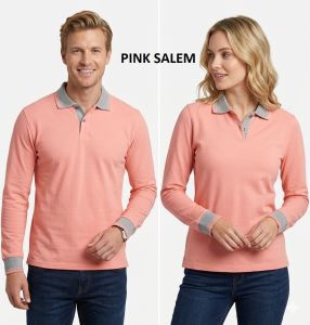 Kaos Kerah Panjang FO KOMBINASI warna SALEM / kaos kerah polos lengan panjang / Kaos Kerah FO PANJANG LIST - Pink Salem Kombinasi