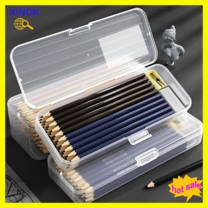 XINGK กล่องดินสอแฟชั่นแบบเรียบกล่องใสด้านกล่องเก็บของความจุสูงกล่องแยกสายเคเบิลข้อมูลอุปกรณ์สำนักงานโรงเรียน