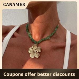 【 CANAMEK 】 Boho Irregular Natural Stone Necklace For Women Exquisite Metal Flower Clavicle Chain Beach Party Jewelry Accessories Gift