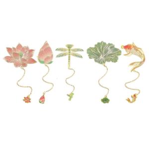 5 cái đánh dấu trang sách bằng kim loại lá hình dạng cuốn sách đánh dấu Phong cách Trung Quốc đánh dấu với tua đánh dấu trang đọc Bookmark