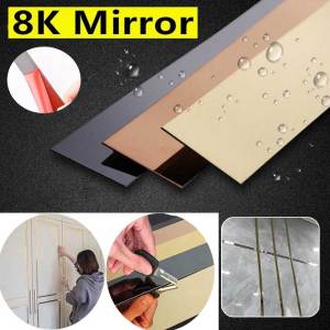 3 Meter List Plat Strip Stiker Gold Strip Cermin 3D Berperekat Cermin 8K Mirror Strip Dekoratif Latar Belakang Dinding