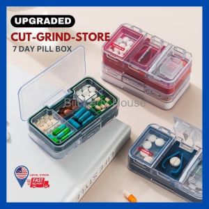 (READY STOCK) Upgraded 4-IN-1 Tablet Pill Cutter Grinder Storage Bekas Ubat Pil Box Organizer Small Portable Cut Grind Store Medicine Box Japan Imakara Tablet Pill Cutter