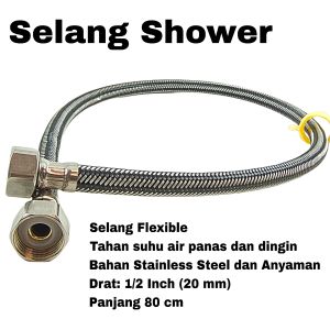 Selang Shower Flexible Anyam Drat Stainless Slang Wastafel Kloset panjang 80cm