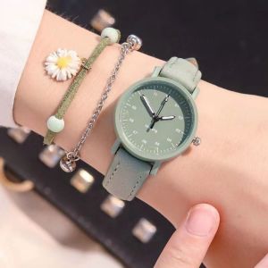 SCXXCXVVBB Round Dial Womens Quartz Watch Clock Solid Colo Classic Girls Leather Wrist Watch Candy Color Non-waterproof Lady