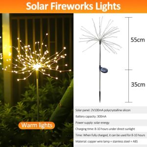 Solar Firework Light/120 LED Warm Light Outdoor Firework Solar Garden Decorative Lights / Waterproof String Fairy lighting Lawn Light for Pathway Backyard Christmas Decoration