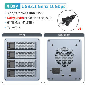 Yottamaster 5Bay 4Bay Raid HDD/SSD Enclosure Support USB3.1 (GEN2) Type-C 10Gbps Compatibility 2.5/3.5" 80TB (Sing 18TB) Capacity