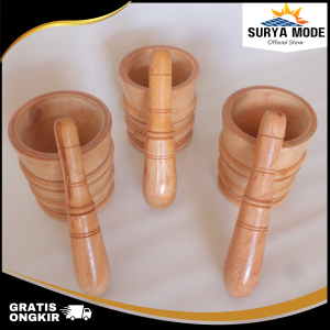 Set lumpang kayu mahoni penumbuk bumbu alat tumbuk bumbu tradisional ukuran sedang & jumbo