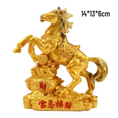 SandraT Golden Horse Statue Feng Shui Decor Ornament Lucky Charm Horse Success Horse Good For Business Collectible Home Office Tabletop Decorations