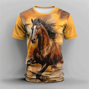 [Local Stock] HBESTY  Cool Horse T-shirt Mens Clothing O-neck Short Sleeves T Shirts 3D Printed Animal Harajuku Casual Fashion Outdoor Soft Tees Tops
