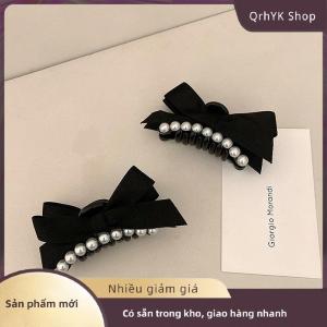 Hàng có sẵn✨ Bow ngọc trai nhỏ tóc Claw Clip cô gái tóc đuôi ngựa màu đen chủ barrettes Phụ kiện tóc