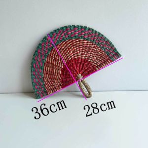 UTOPUS Làm thủ công Quạt rơm Rong biển Phong cách Boho Quạt cầm tay Tự nhiên Hình bán nguyệt Quạt làm mát Mùa hè