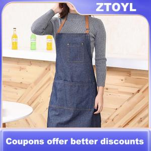 【ZTOYL】 Adults Denim Blue Cooking Kitchen Restaurant Work Bib Apron Dress with Pocket