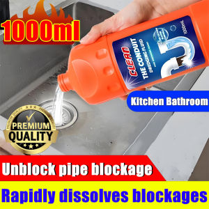Pipe cleaner blockage remover 1000ml sink remover drain cleaner toilet pipe cleaner blockage remover drain cleaner unblocker sink cleaner strong pipe unblocker dissolves grease/hair/oil unblocker sink drain cleaner
