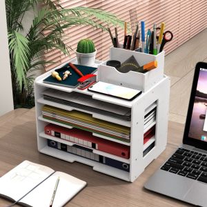 5-Tier Desktop File Organizer Rack Office Paper Storage Shelf Document Holder Letter Tray Multifunctional Large Capacity for Desk Home Office