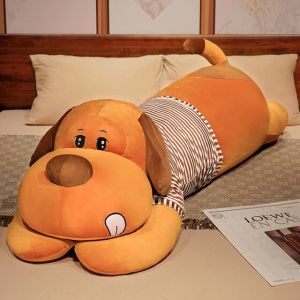 JOJO CASTLE Soft Toy Dog Pillow 90/110/130cm Giant Cute Soft Big Sleeping Dog Stuffed Puppy Stripes Dog Soft Animal Toy Huggable Pillow Plush Toys Cute Dogs Soft Baby Girl Birthday Gift Baby Soft Toys Newborn