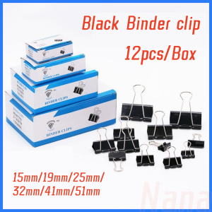 12PCS per box Black dovetail clip Binder paper clip office supplies wholesale 15mm 19mm 25mm 32mm 41mm 51mm