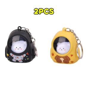 2 cái thời trang phát sáng bầu trời đầy sao Ba Lô Phi Hành Gia Keyring lãng mạn bên ngoài không gian những người yêu thích ít gấu đèn ban đêm Móc chìa khóa