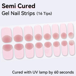 16Tips Gel Nail Stcikers For UV Lamp Adhesive Waterproof Long Lasting Full Cover Semi-Cured Gel Nail Wraps Press On Nail
