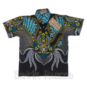 RUZZA Batik Kemeja Anak Ukuran 0-15 Tahun Motif Madu Tosca Hitam Kuning